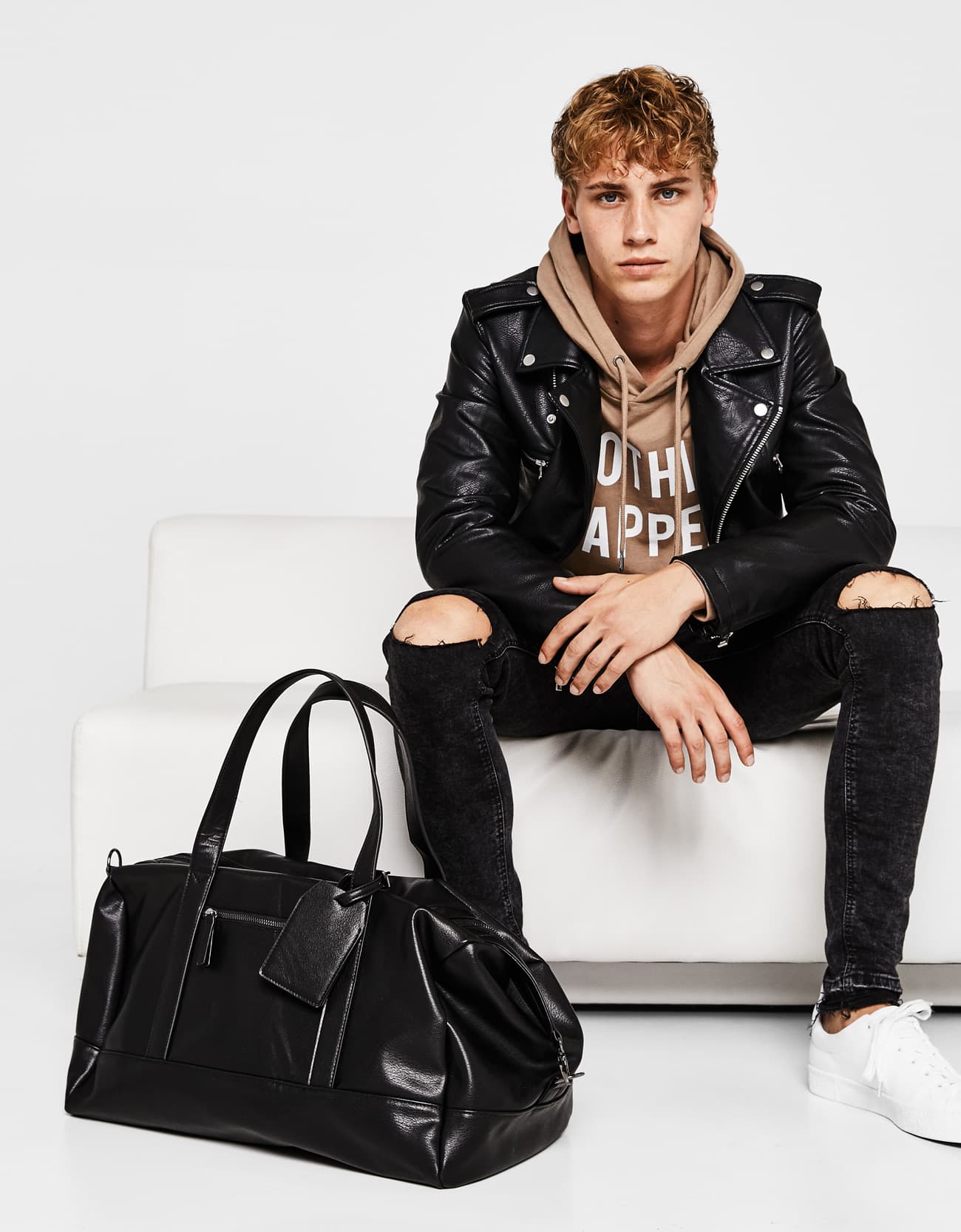 Black Faux Leather Duffel Bag